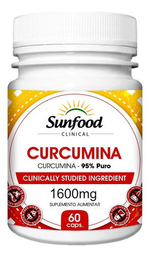 Curcuma Longa 95% Curcumina 800mg 60 Cápsulas Sunfood Sabor Sem Sabor