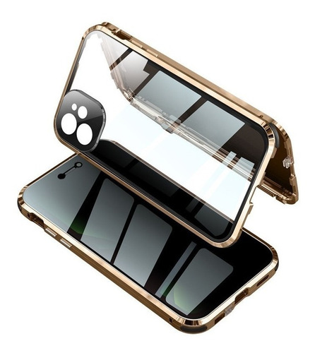 Funda For iPhone Marco Metal Magnético Doble Cristal 12 11