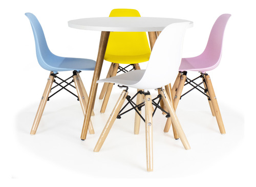 Mesa Eiffel 60 Cm Infantil 4 Cadeira Eiffel Eames Kids Wood