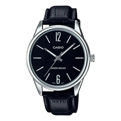 Reloj Casio Quartz Mtp-v005l-1b Hombre Piel Negro Correa Plateado Fondo Negro Mtp-v005l-1b | Envío gratis