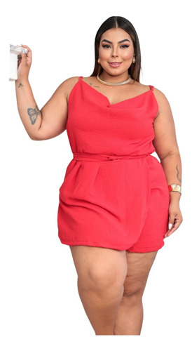 Macaquinho Feminino Vestido Shorts Saia Amarração Plus Size