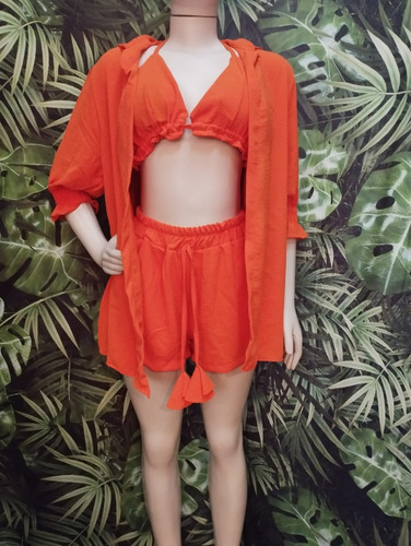 Conjunto Feminino Kimono E Shorts Estampado Com Babado