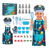 Traje Chef Dinosaurio Azul Juego De Cocina Infantil 34 Pzas