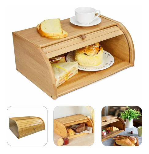 Caja Panera De Bambu Madera Cocina Decorativa 40x28cm Grande