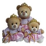 Ursa De Pelúcia Princesa Vestido Rosa Trio Para Nicho 15 18 E 22cm Quarto De Bebê Menina