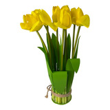 Ramo De Tulipanes Artificiales 7 X 28 Cm Amarillo