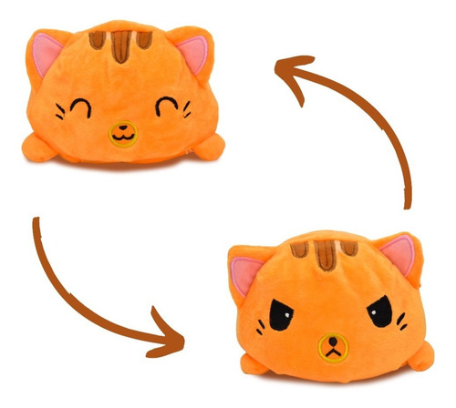 Peluches Kawaii De Gato Reversibles Color Naranja