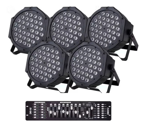 Kit 5 Canhão Parled 36 Led+mesa Dmx 512 Iluminação Dj 192 