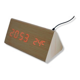 Reloj Tipo Madera Triangular Despertador Hora Temperatura 