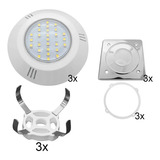 Kit 03 Power Leds 6w Abs Branco E Garras + 03 Tampas Inox