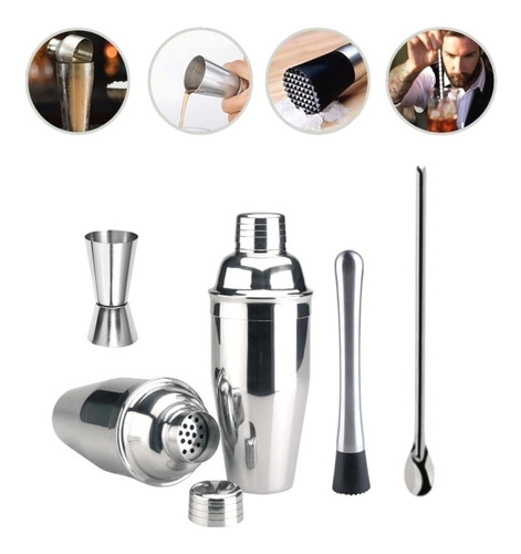 Kit Caipirinha Coqueteleira + Socador + Dosador Inox +brinde