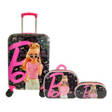 Kit Malinha Mala Escolar Viagem Bordo 4 Rodinhas 360º Barbie