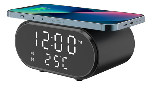Reloj Despertador Cargador Inalámbrico Termómetro Rapida Color Negro - 240162