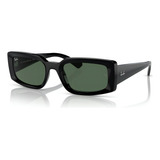 Gafas De Sol Ray-ban Kiliane Bio-based Rb4395 6677/71 54 M, Diseño Retangular, Color Negro Con Marco De Acetato Color Negro Brillo, Lente Verde De Cristal Clásica, Varilla Negra De Acetato