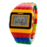 Reloj De Lego Bloques Pulsera Multifuncional Alarma Color De La Correa Rojo-varios Color Del Bisel Multicolor Color Del Fondo Multicolor