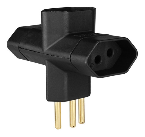 Adaptador T Benjamim 2p+t De 10a Preto Margirius Três Polos 110v/220v