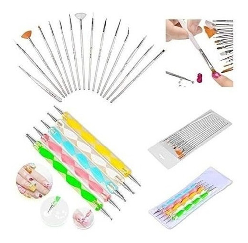 Kit Decoracion X20 Manicura Pincel + Dotting Pintar Dibujar