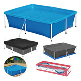 Piscina Mor Retangular Ferro 2000 Litros Com Capa E Forro