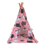 Tipi Para Perro Gato Casa Con Cama Colchoneta Mascota 80cm Color Rosa