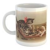 Taza Ceramica 2 Gatos Bebes Jugando Al Ajedrez Tiernos