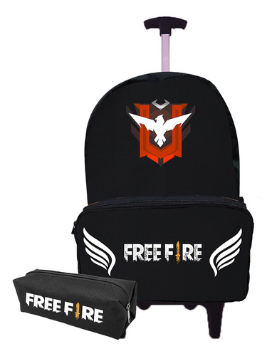 Mochila Booyah Free Fire Infantil  Reforçada Com Rodinhas 