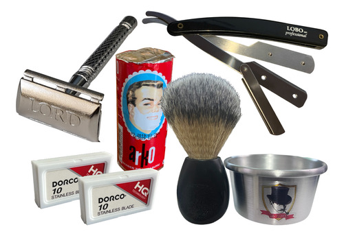 Kit Rastrillo Clásico Jabon Brocha Tazon Portanavaja Barber