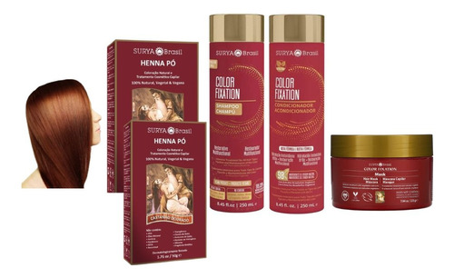 Henna Polvo Castaño Dorado X2+shampoo+acondicionador+máscara