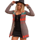 Casaco Cardigan Kimono Tricot Lã Geometrico 