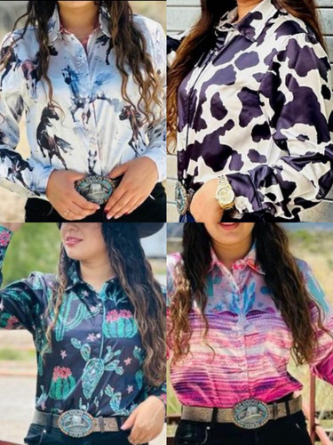 Camisa Vaquera Con Estampado Para Dama Tela Satín 