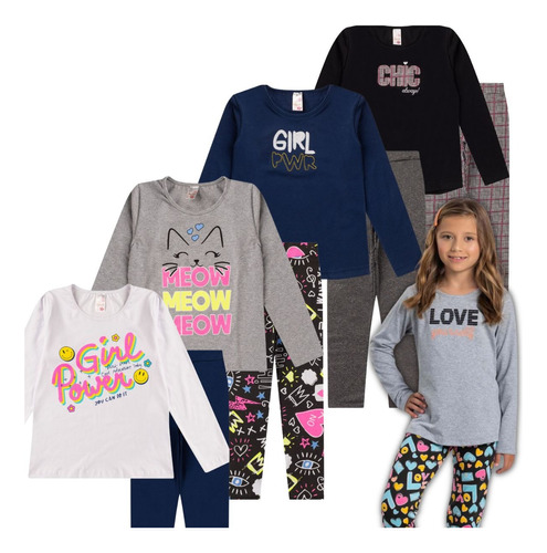 Conjunto Juvenil Inverno Menina Lote 4 Blusas E 4 Leg