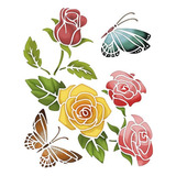 Stencil Pintura Rosas Com Borboleta Str-012 25x20 Litoarte