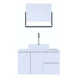 Conjunto Gabinete Banheiro Safira 80 Branco C/cuba + Espelho