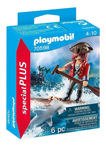 Playmobil Pirata Con Balsa Y Tiburón Martillo 70598 