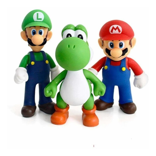 Pack 3 Figuras Articuladas Mario Bross, Luigi Y Yoshi 10 Cms