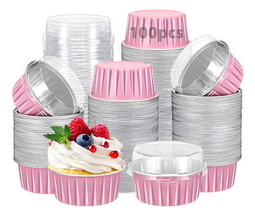 100 Molde De Aluminio Cupcake Para Hornear Con Tapa
