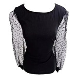 Blusa Talla Grande Curvy Negra Manga Larga Transparente