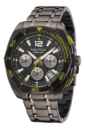 Nautica Mens Tin Can Bay Chrono Ip Gunmetal Reloj De Pulsera