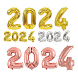Kit Metalizado 70cm Balões Ano Novo 2024 + Cortina Decoração