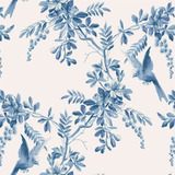 Papel De Parede Quarto Casal Provençal Pássaros Azul Floral
