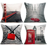 Fundas De Almohada Vintage Famous City Building Rojo Gr...