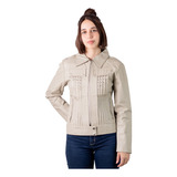 Campera De Cuero Vacuno 100% De Mujer Beige Tiza - 200