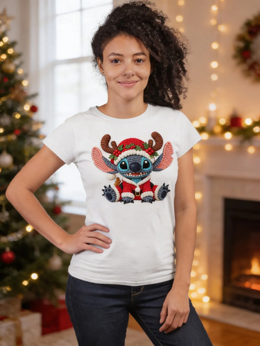 Blusa Playera Stich Crochet Navidad Mujer