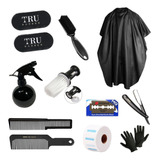 Kit Combo Barberia Capa Portatalco Navaja Filos Peines Tru