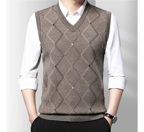 Jersey Tipo Chaleco A Cuadros Para Hombre, Suéteres De Punto