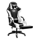 Silla De Oficina Ejecutiva Reclinable Ergonomica Reposapiés Color Negro/blanco Material Del Tapizado Cuero Sintético