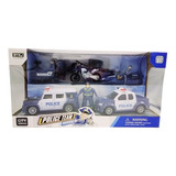 Set De Vehiculos C/ 3 Figuras De Rescate Policias Accesorios