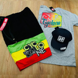Kit Bermuda Reggae + Camiseta Cinza E Bone Cyclone