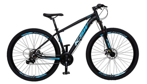 Bicicleta Aro 29 Ksw Alumínio 24 Vel Freio A Disco Mec Mtb Cor Preto Com Azul E Azul Tamanho Do Quadro 21 \