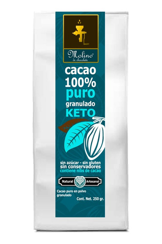 Cacao 100% Puro Granulado Keto Sugar/free 4pz Para Diabético
