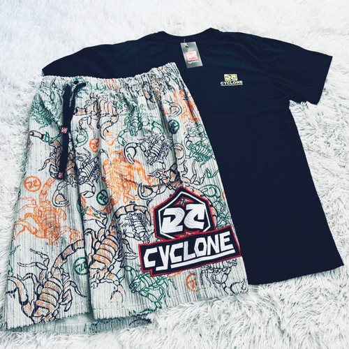 Bermuda Da Cyclone Veludo Cinza Maloka + Camiseta Chave